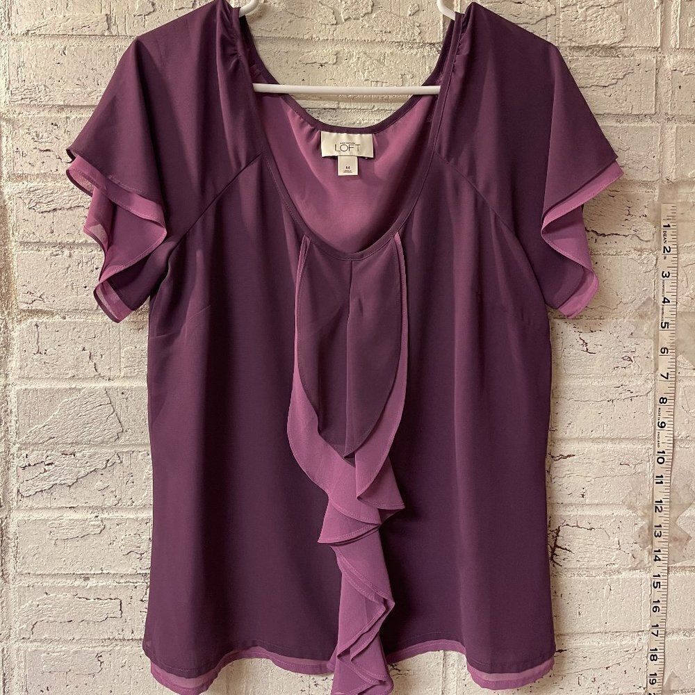 Ann Taylor Loft Purple Ruffle Blouse M
